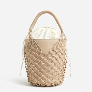 J. Crew Sedona Basket Bucket Bag in Macadamia Leather Beige Woven